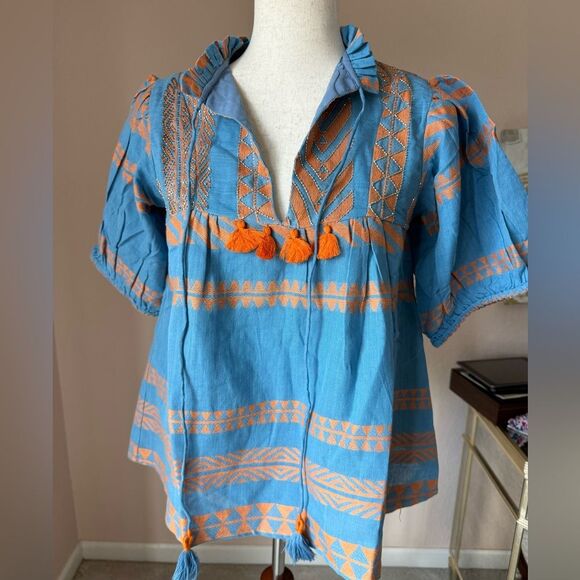 NWT Just Bellina cotton embroidered and beaded tassel top. Vacation style top S - Picture 6 of 14